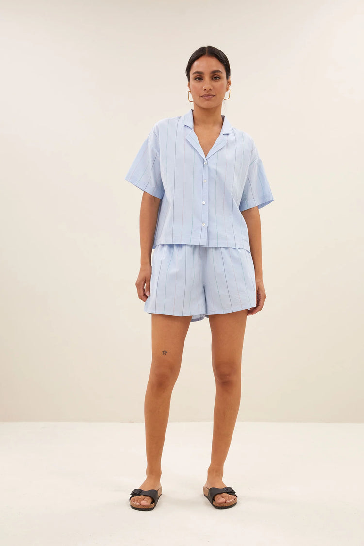By Bar Isa Stripe Chambray Shorts light blue stripe