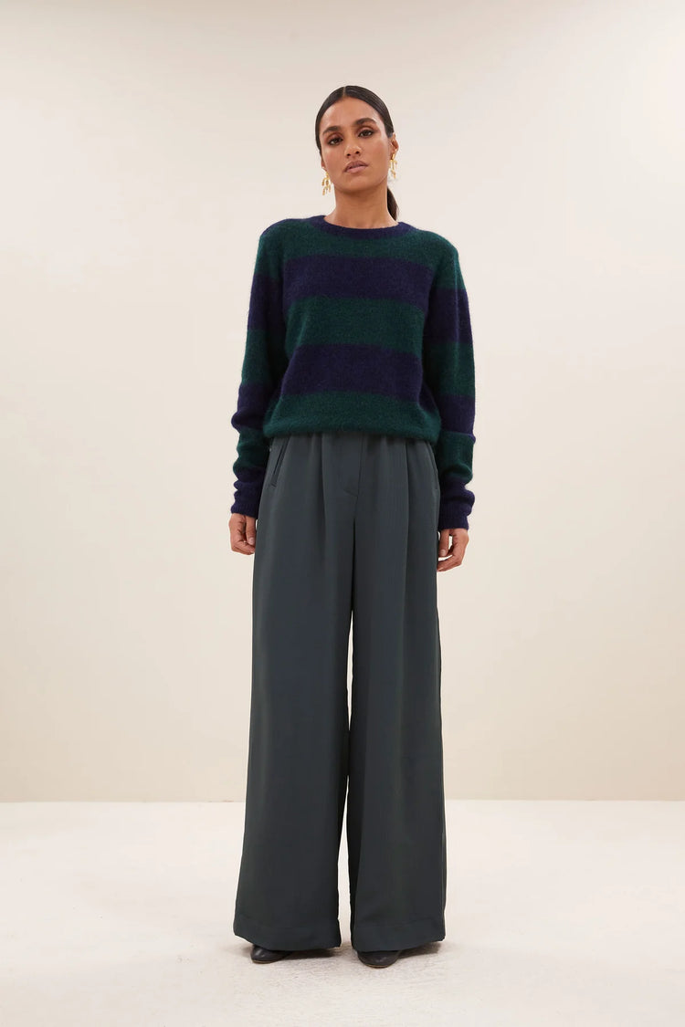 By Bar Gwen Big Stripe Pullover dark green stripe
