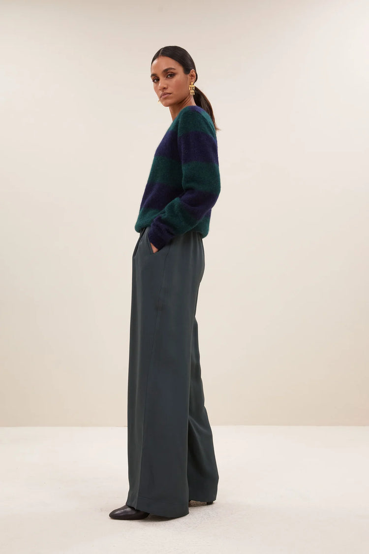 By Bar Gwen Big Stripe Pullover dark green stripe