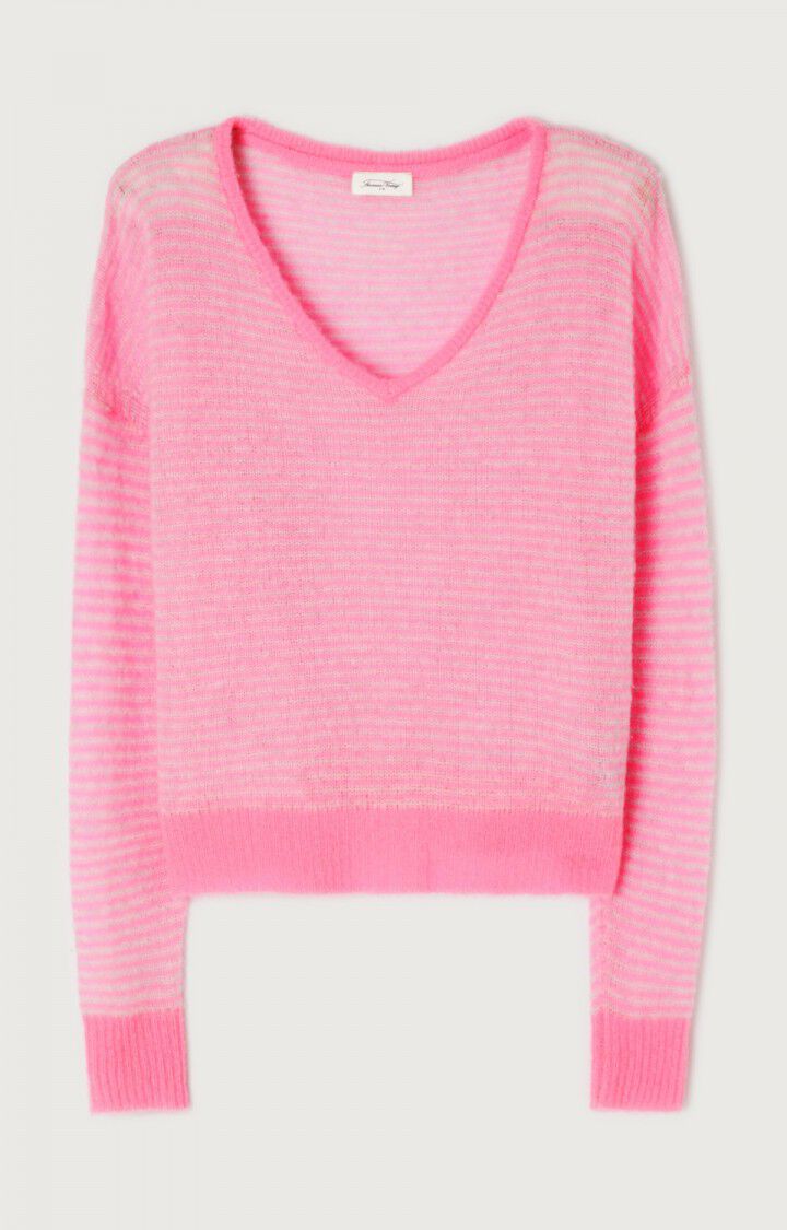 American Vintage ZAK18B Pull gris chine rose fluo