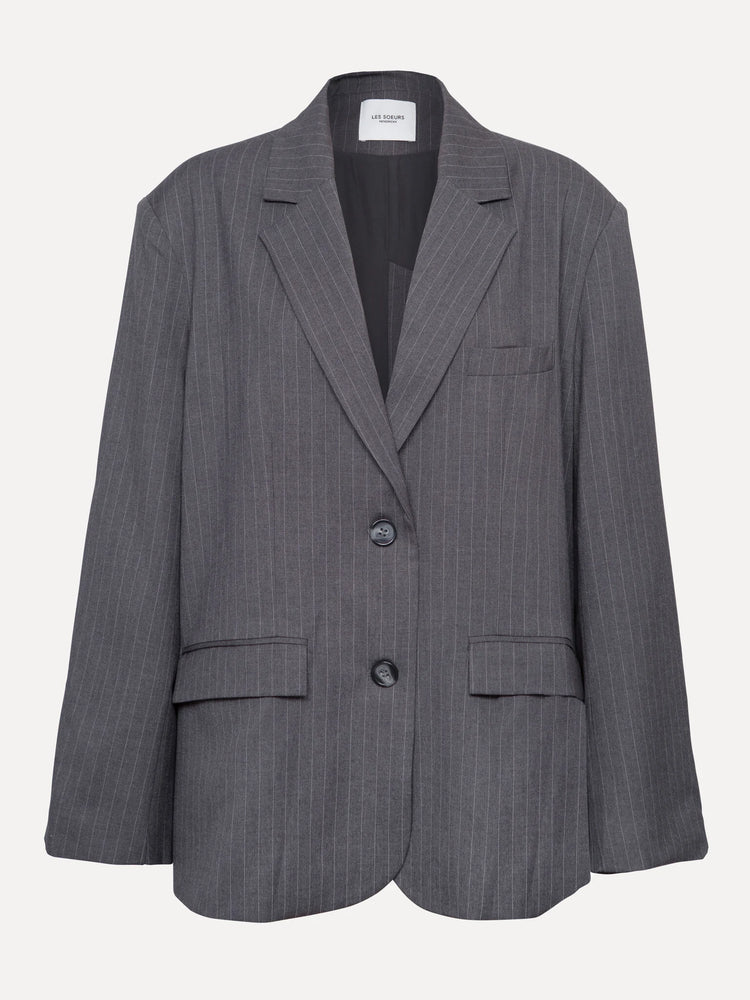 Les Soeurs Momo Pinstripe Blazer dark grey