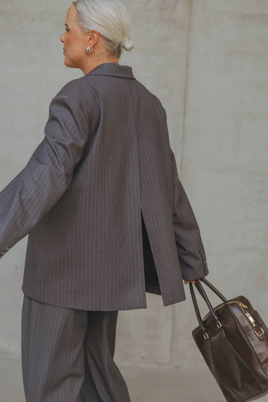 Les Soeurs Momo Pinstripe Blazer dark grey