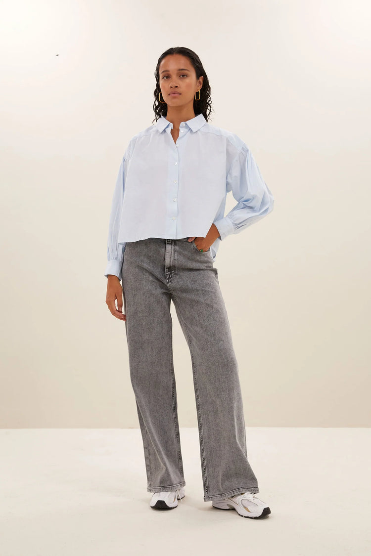 By Bar Sarah Short Chambray Blouse light blue