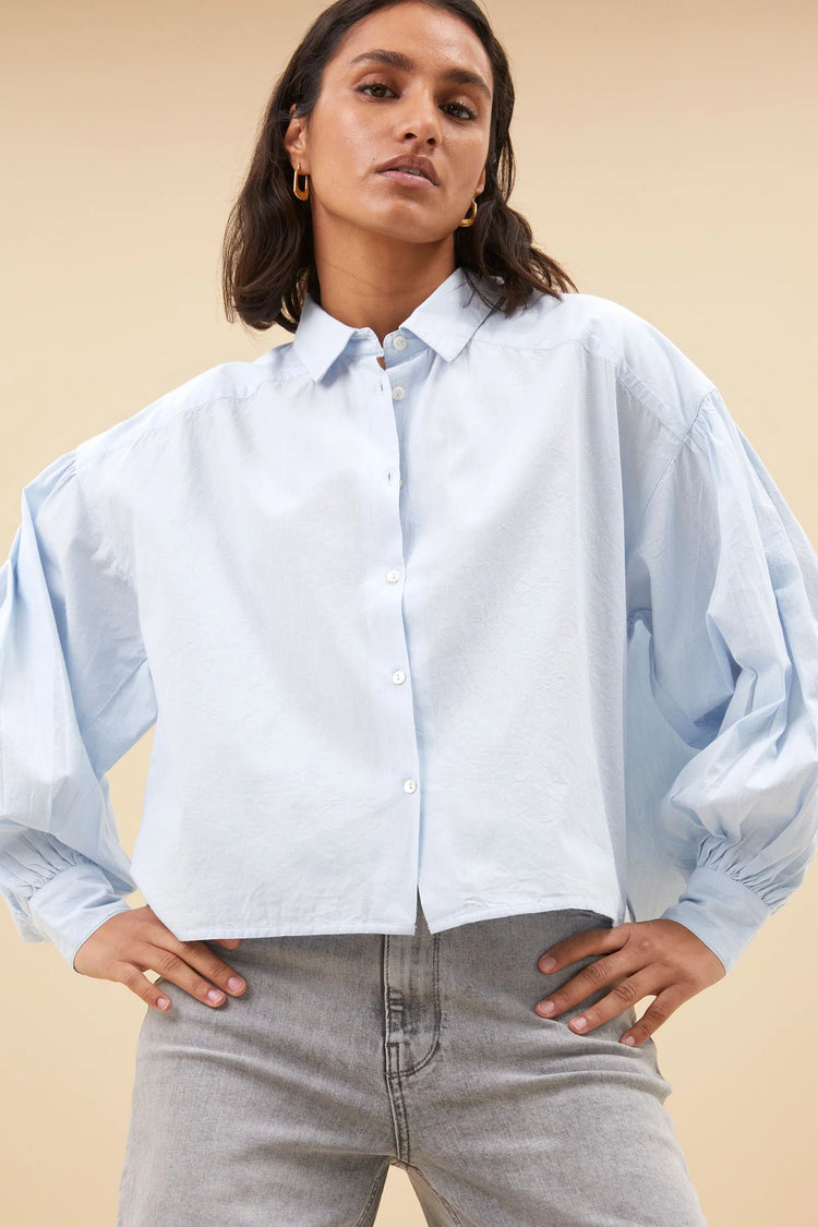 By Bar Sarah Short Chambray Blouse light blue