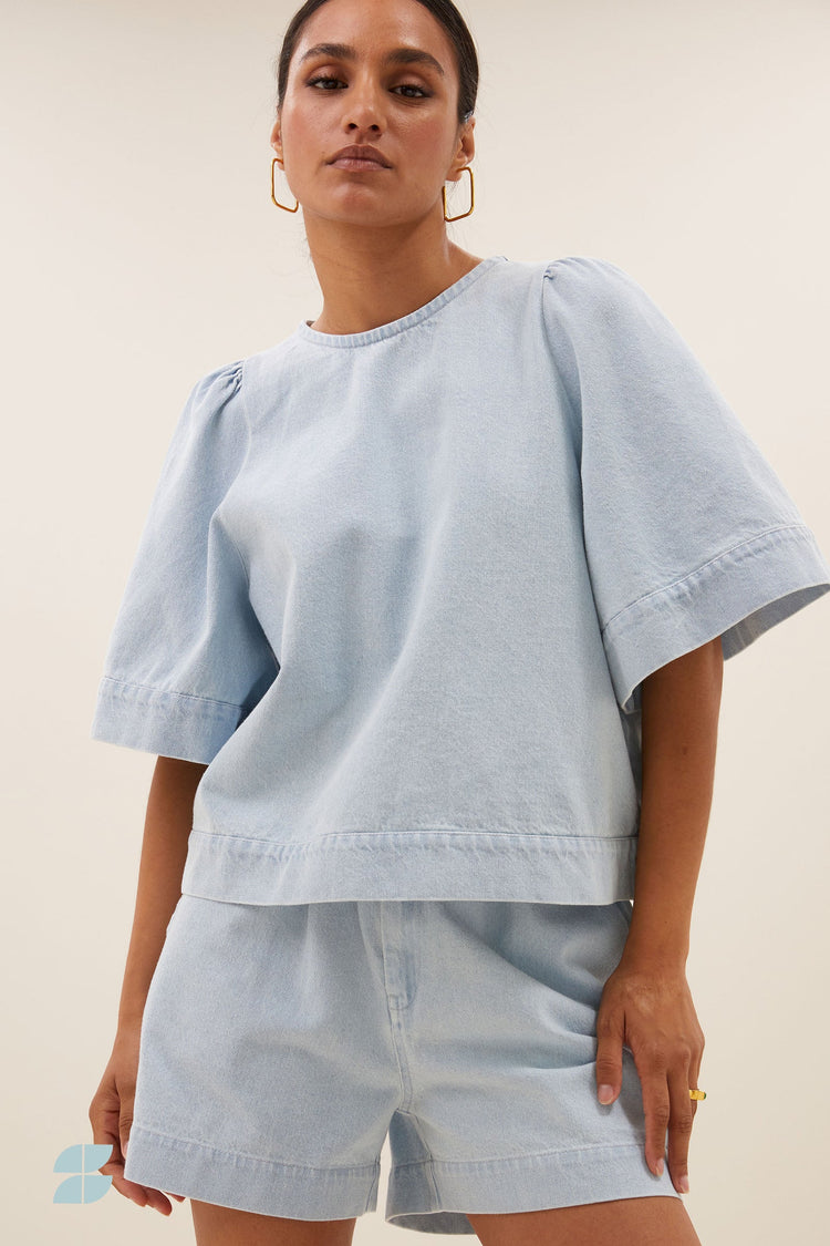 By Bar Olivia Bleached Denim blouse