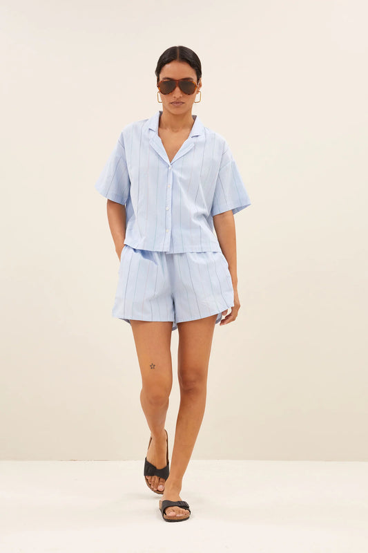 By Bar Isa Stripe Chambray Shorts light blue stripe