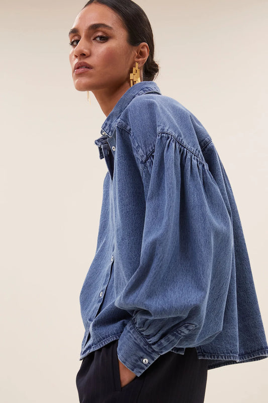 By Bar Sarah Short Denim Blouse medium denim