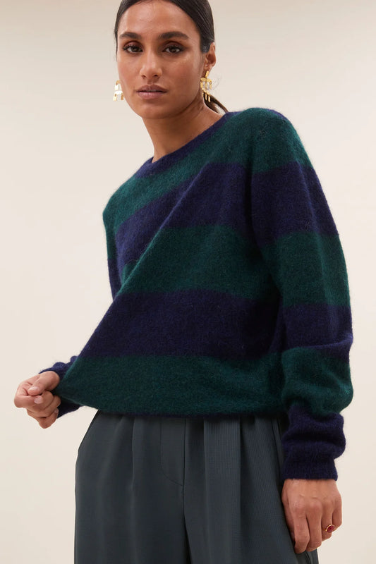 By Bar Gwen Big Stripe Pullover dark green stripe