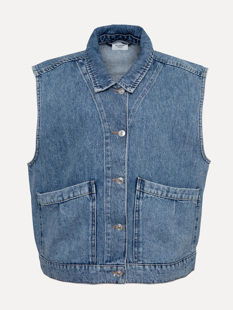 Les Soeurs Meo Vest mid blue denim