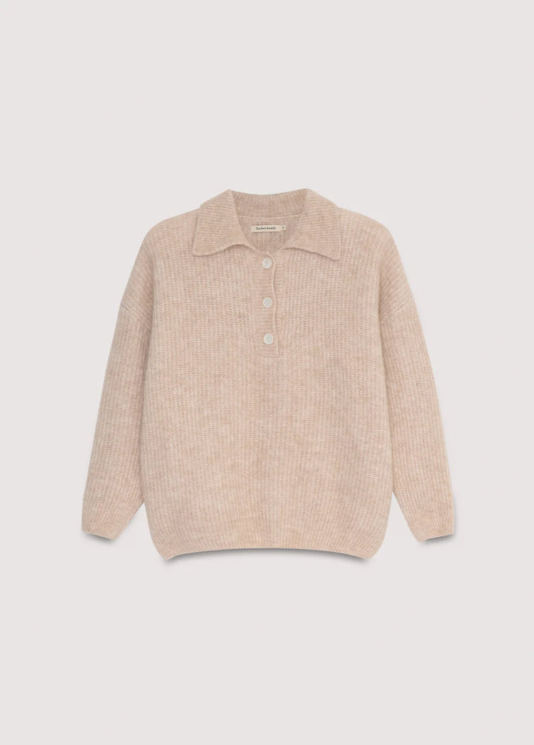 The New Society Mimi Knit Polo moonlight white
