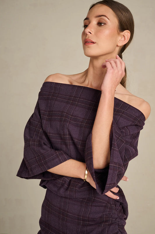 March 23 Gina Blouse Bold Check pale plum