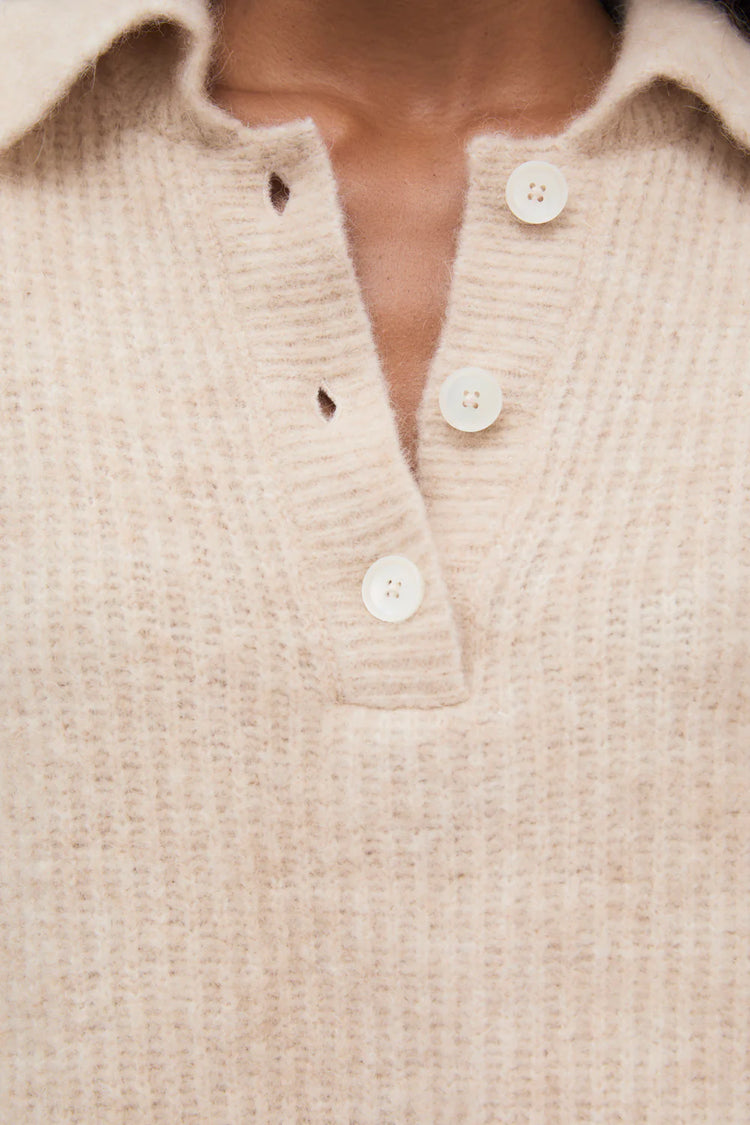 The New Society Mimi Knit Polo moonlight white
