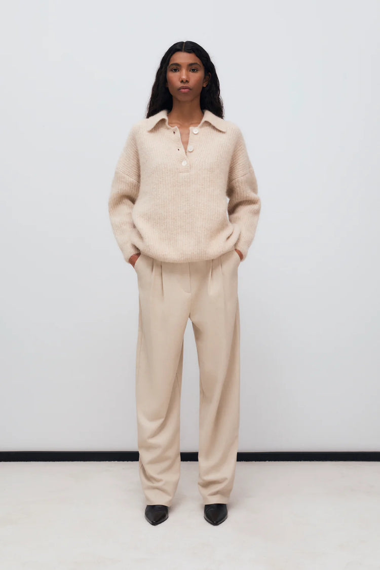 The New Society Mimi Knit Polo moonlight white