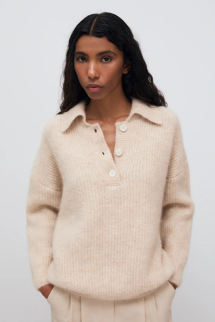 The New Society Mimi Knit Polo moonlight white